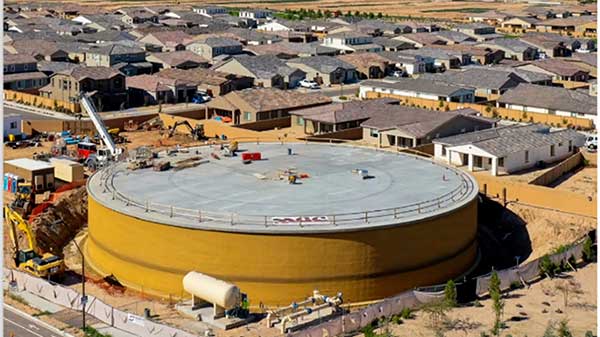 Queen Creek&apos;s new 3-million-gallon pre-stressed concrete storage tank.